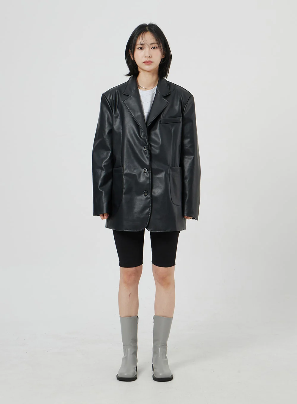 Faux Leather Oversized Jacket OM306 - Image 10