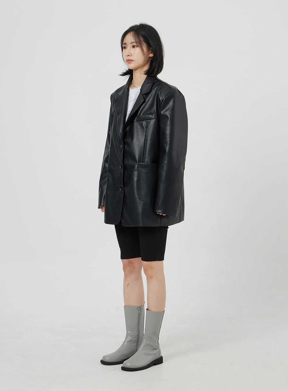 Faux Leather Oversized Jacket OM306 - Image 11