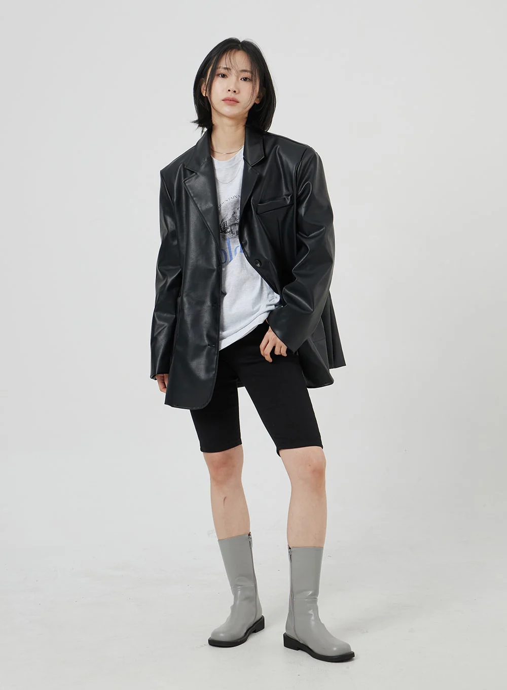 Faux Leather Oversized Jacket OM306 - Image 2