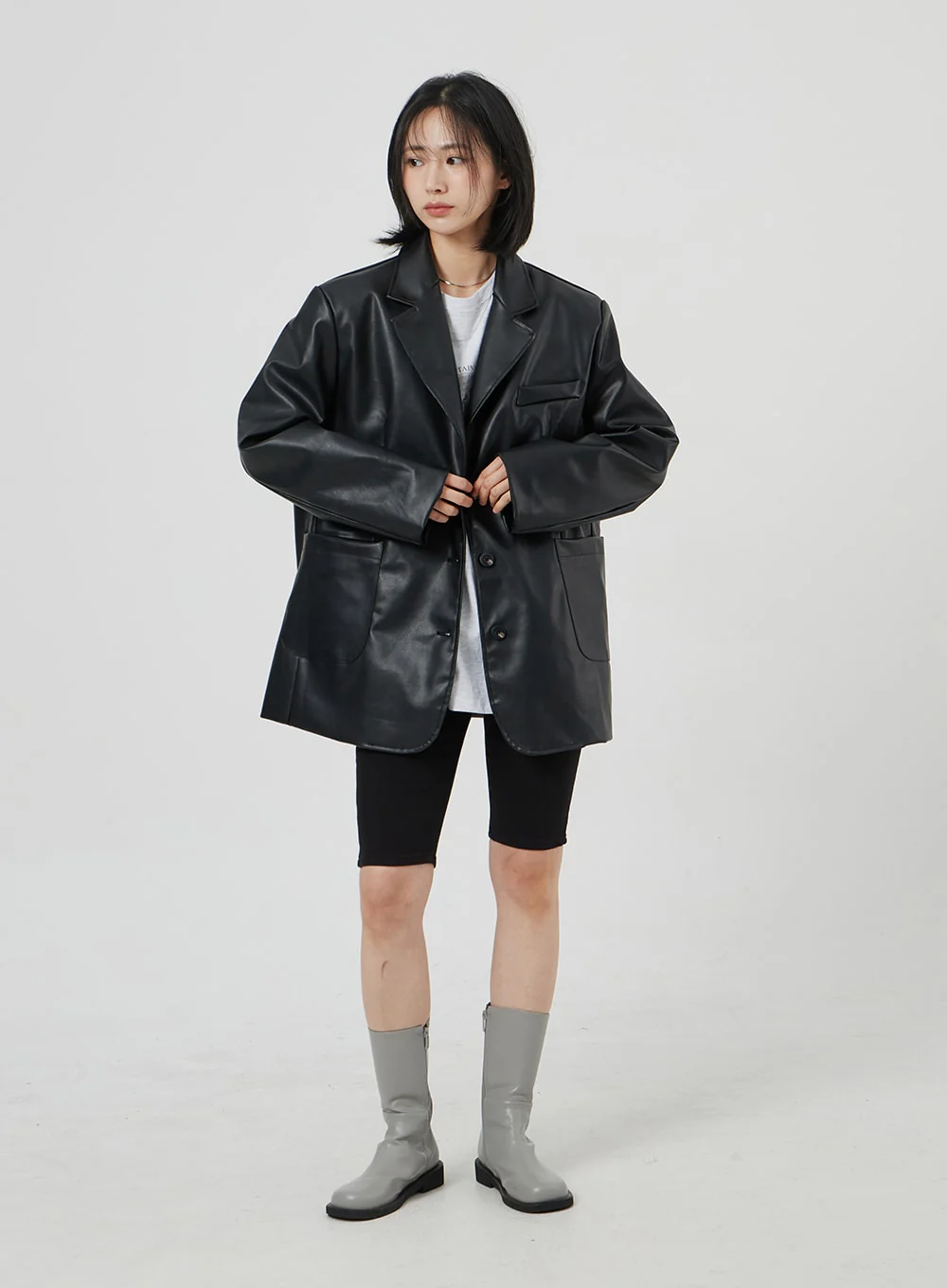 Faux Leather Oversized Jacket OM306 - Image 3