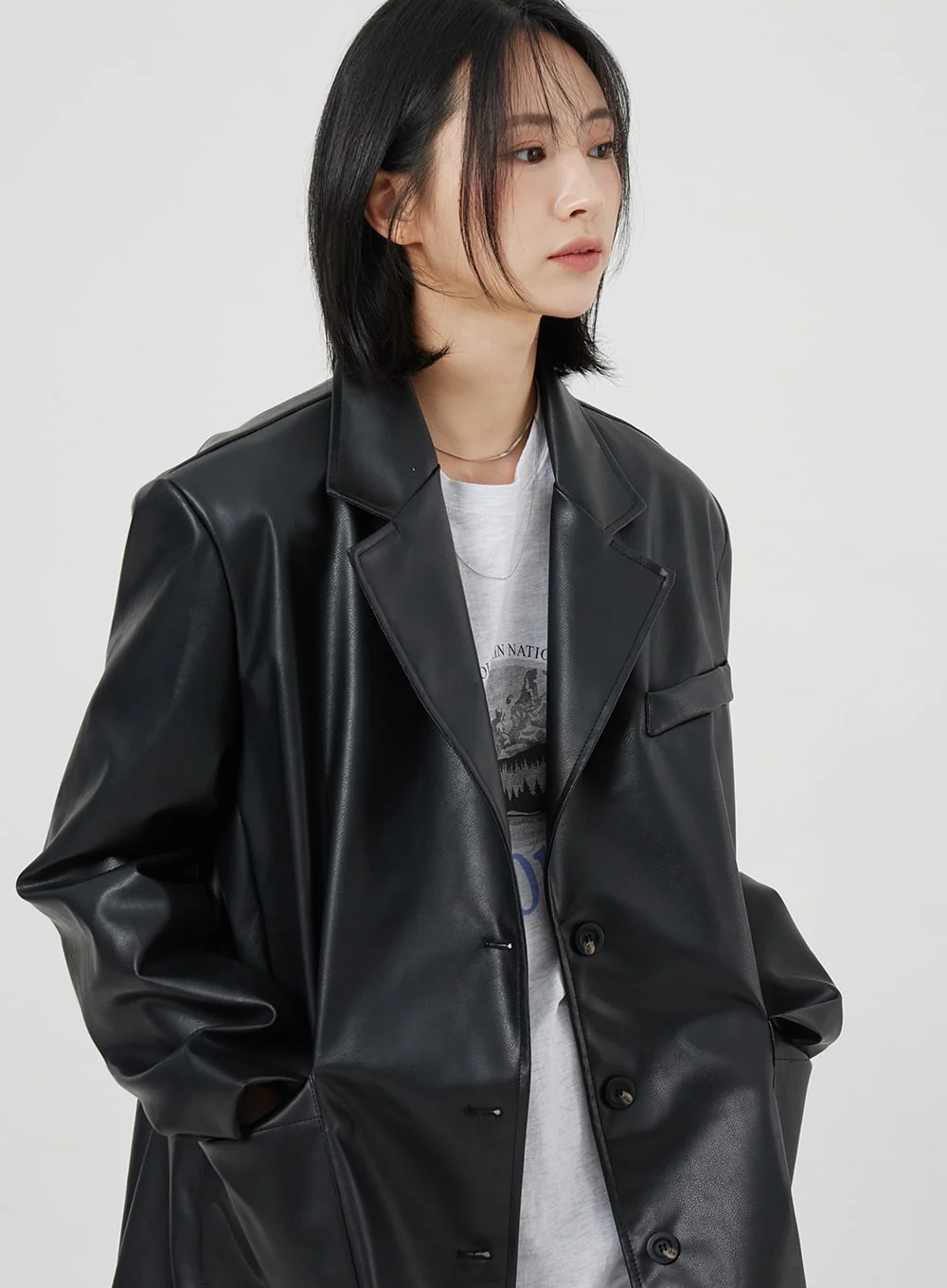 Faux Leather Oversized Jacket OM306 - Image 4