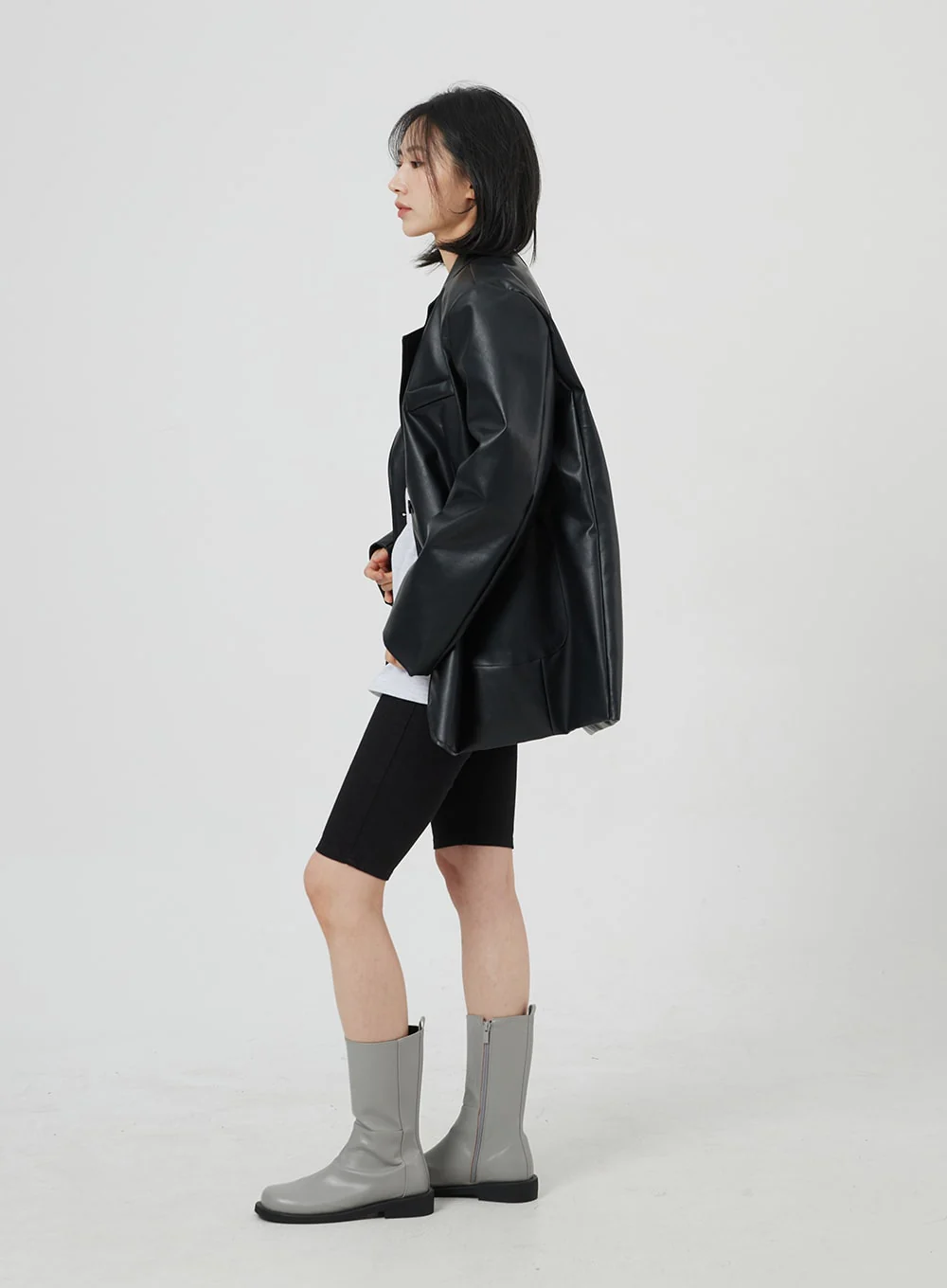 Faux Leather Oversized Jacket OM306 - Image 5