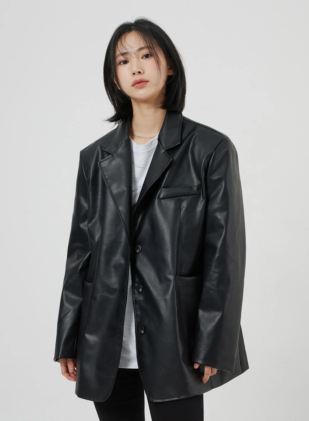 Faux Leather Oversized Jacket OM306 - Image 7