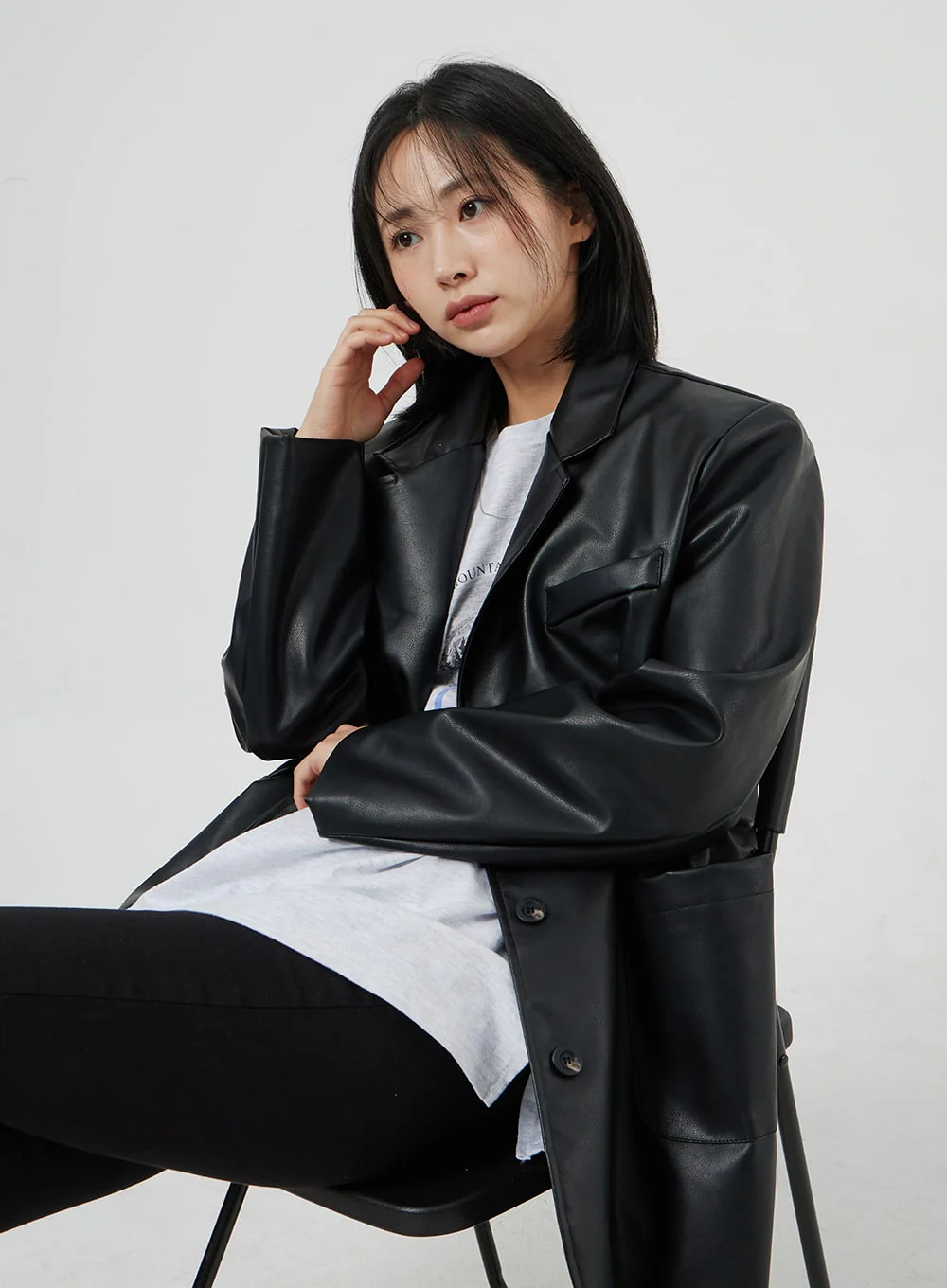 Faux Leather Oversized Jacket OM306 - Image 8