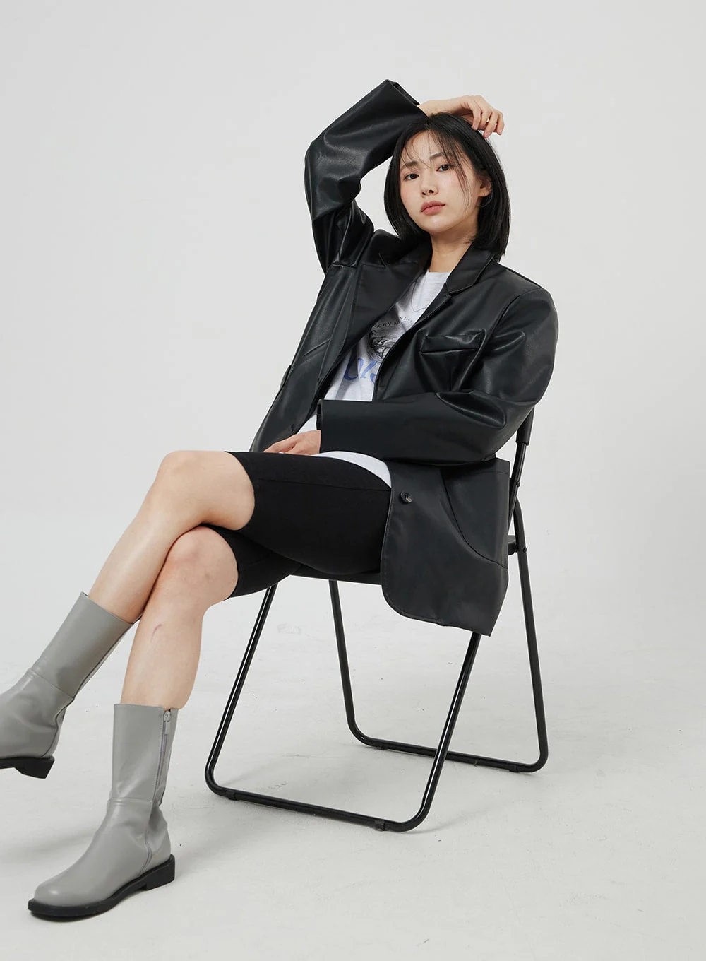 Faux Leather Oversized Jacket OM306 - Image 9