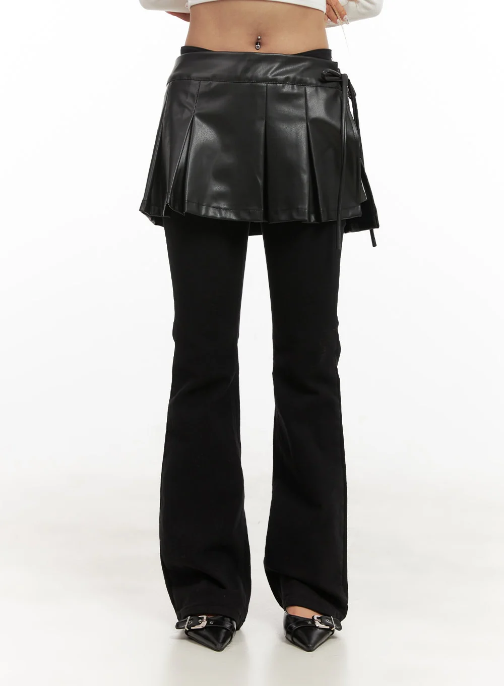 Faux Leather Pleated Wrap Mini Skirt CJ508 - Image 8