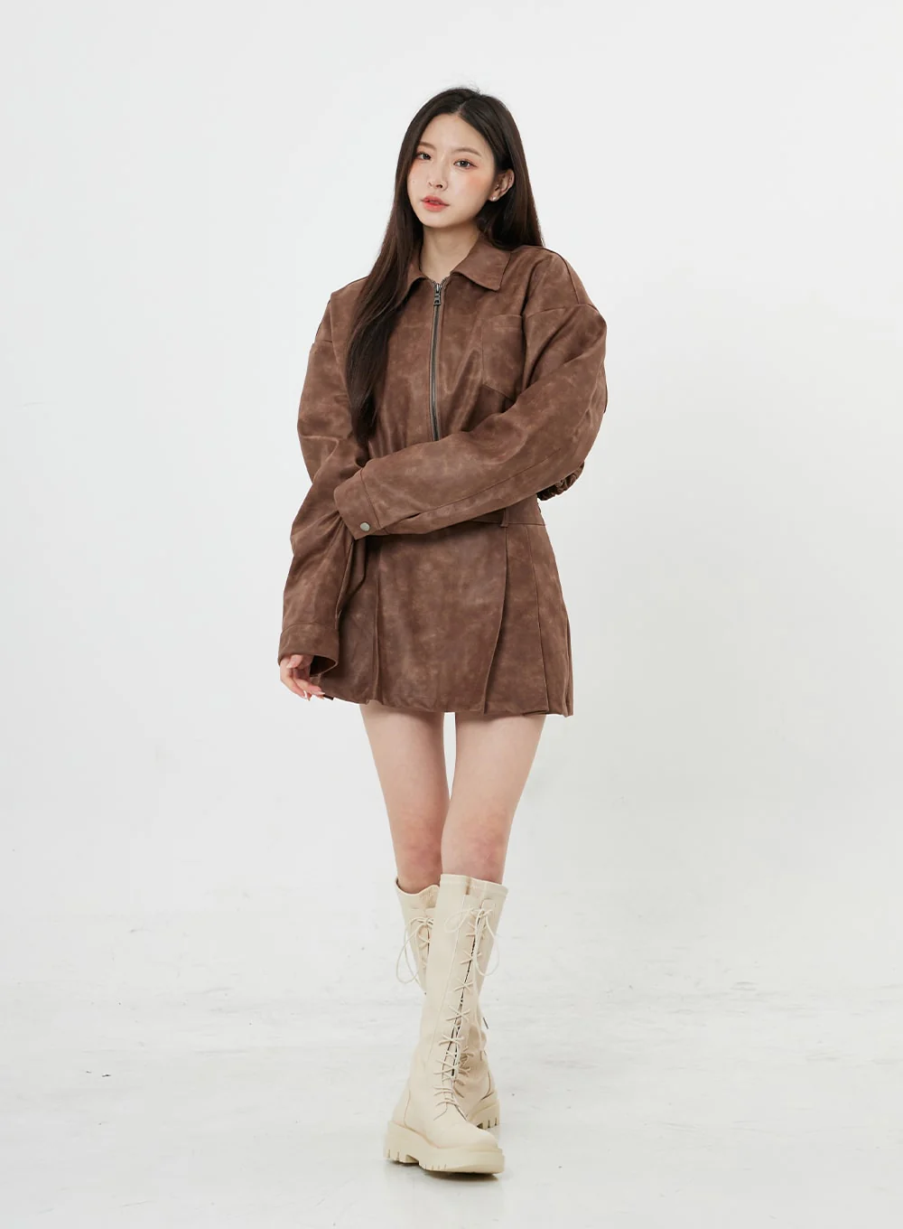 Faux Leather Zipp-Up Jumper Jacket BO24 - Image 10