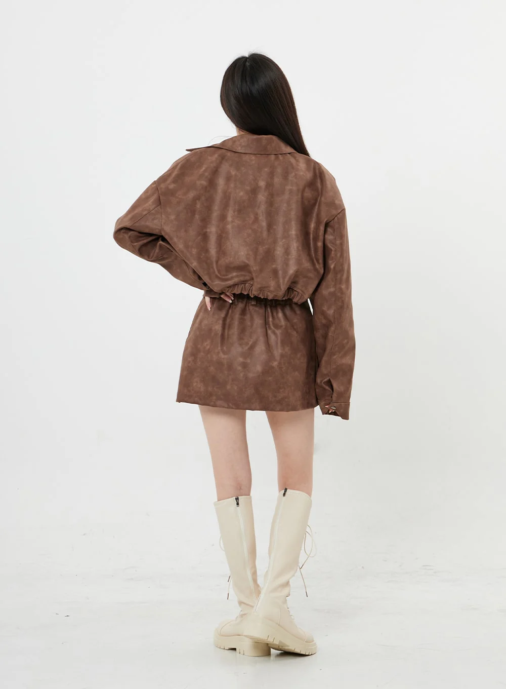 Faux Leather Zipp-Up Jumper Jacket BO24 - Image 12