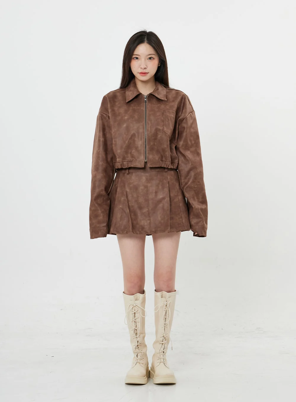 Faux Leather Zipp-Up Jumper Jacket BO24 - Image 13