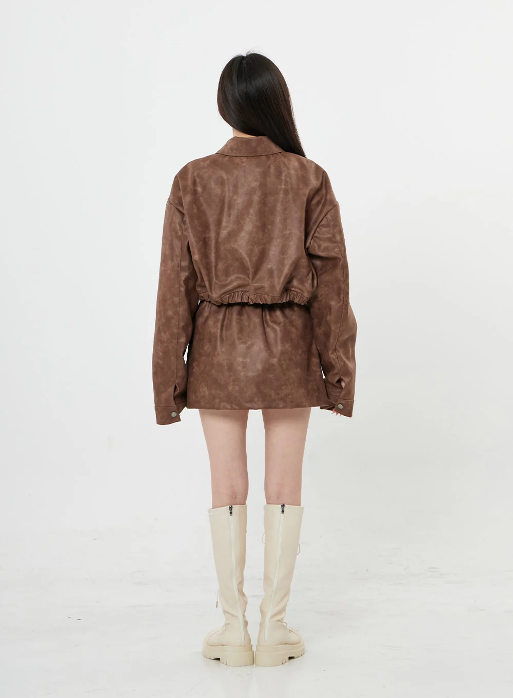 Faux Leather Zipp-Up Jumper Jacket BO24 - Image 15