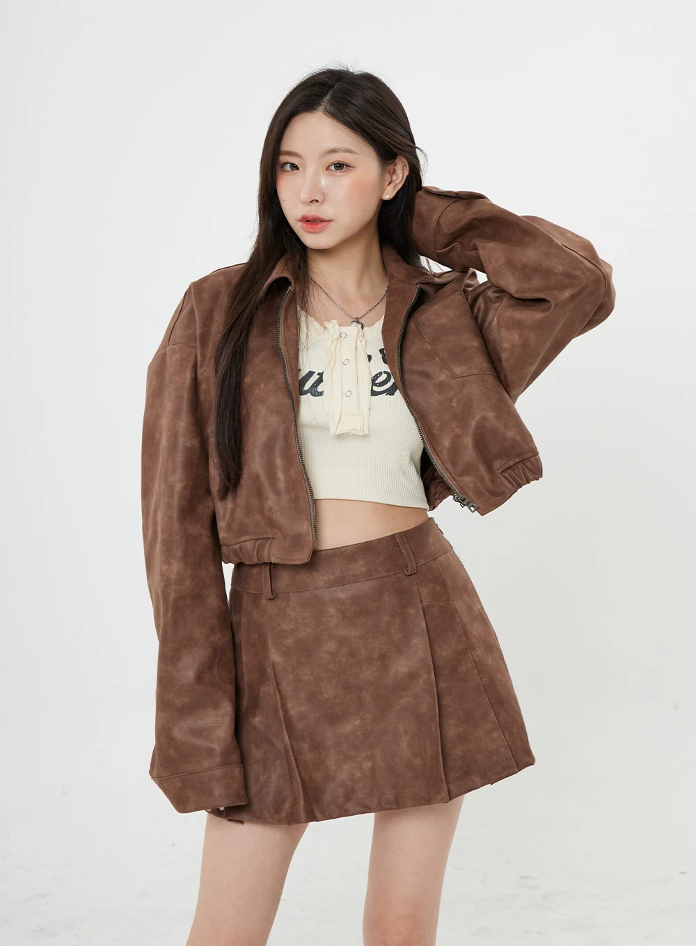 Faux Leather Zipp-Up Jumper Jacket BO24 - Image 2