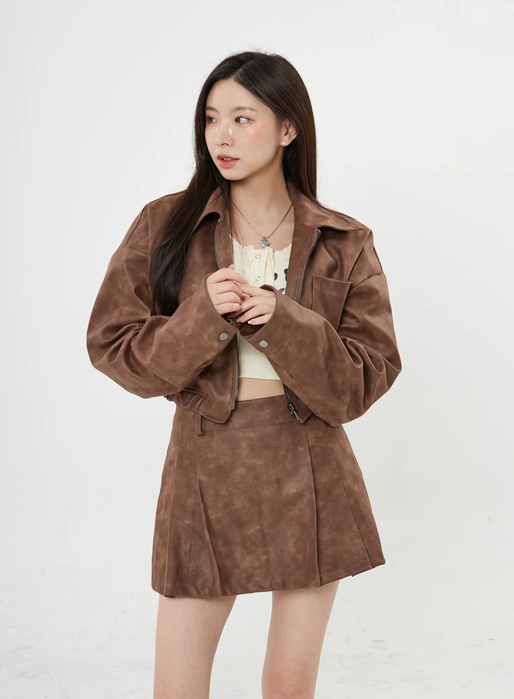 Faux Leather Zipp-Up Jumper Jacket BO24 - Image 4