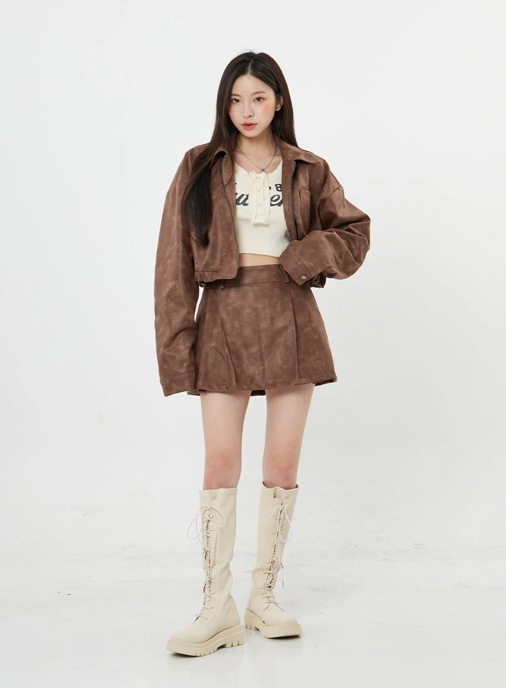 Faux Leather Zipp-Up Jumper Jacket BO24 - Image 7