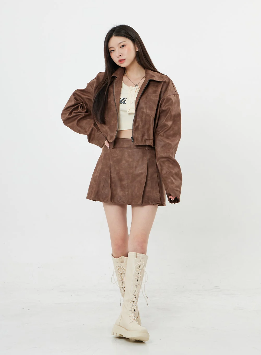 Faux Leather Zipp-Up Jumper Jacket BO24 - Image 9