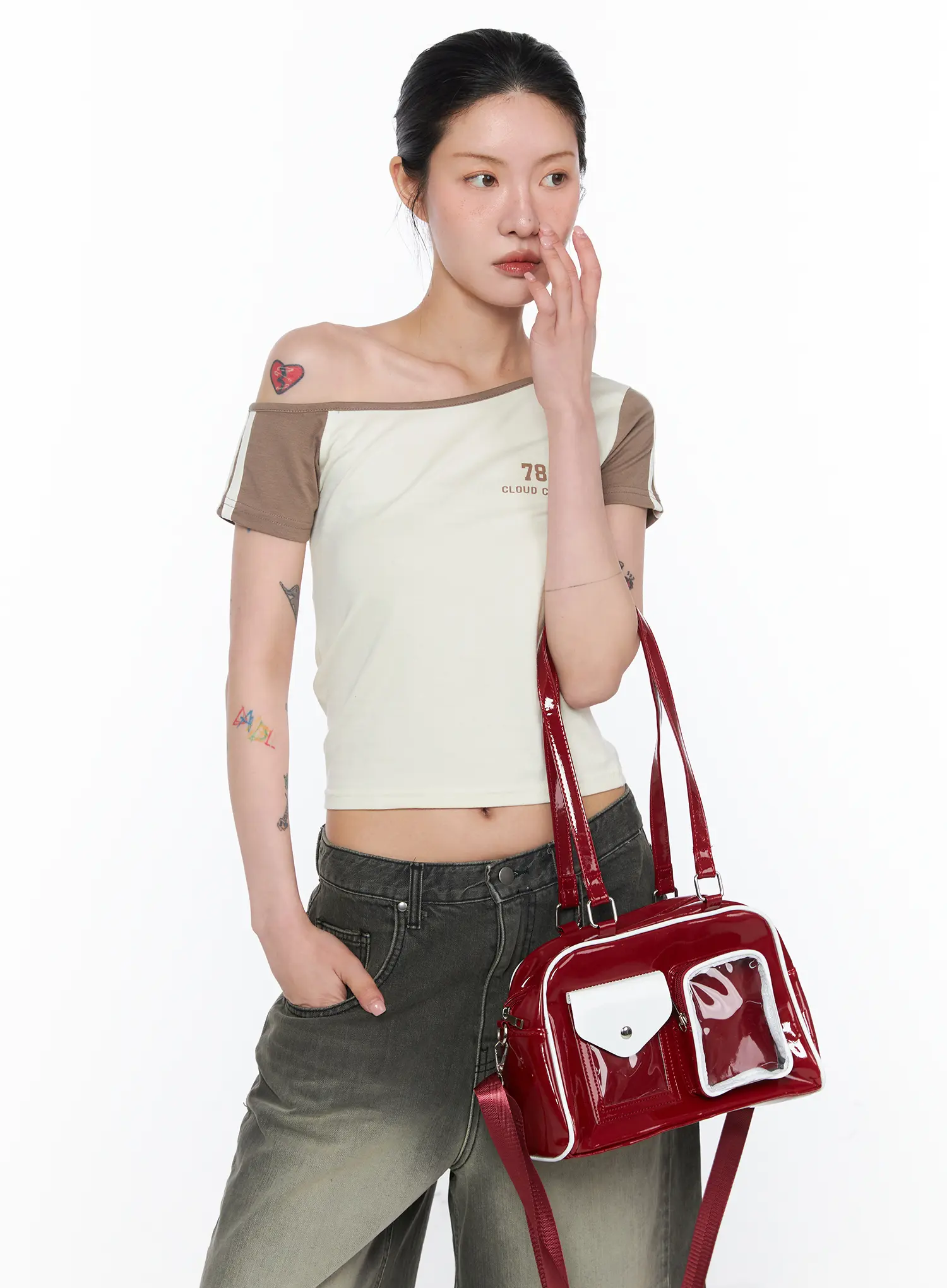 Faux Patent Leather Pocket Shoulder Bag CA527 - Image 4