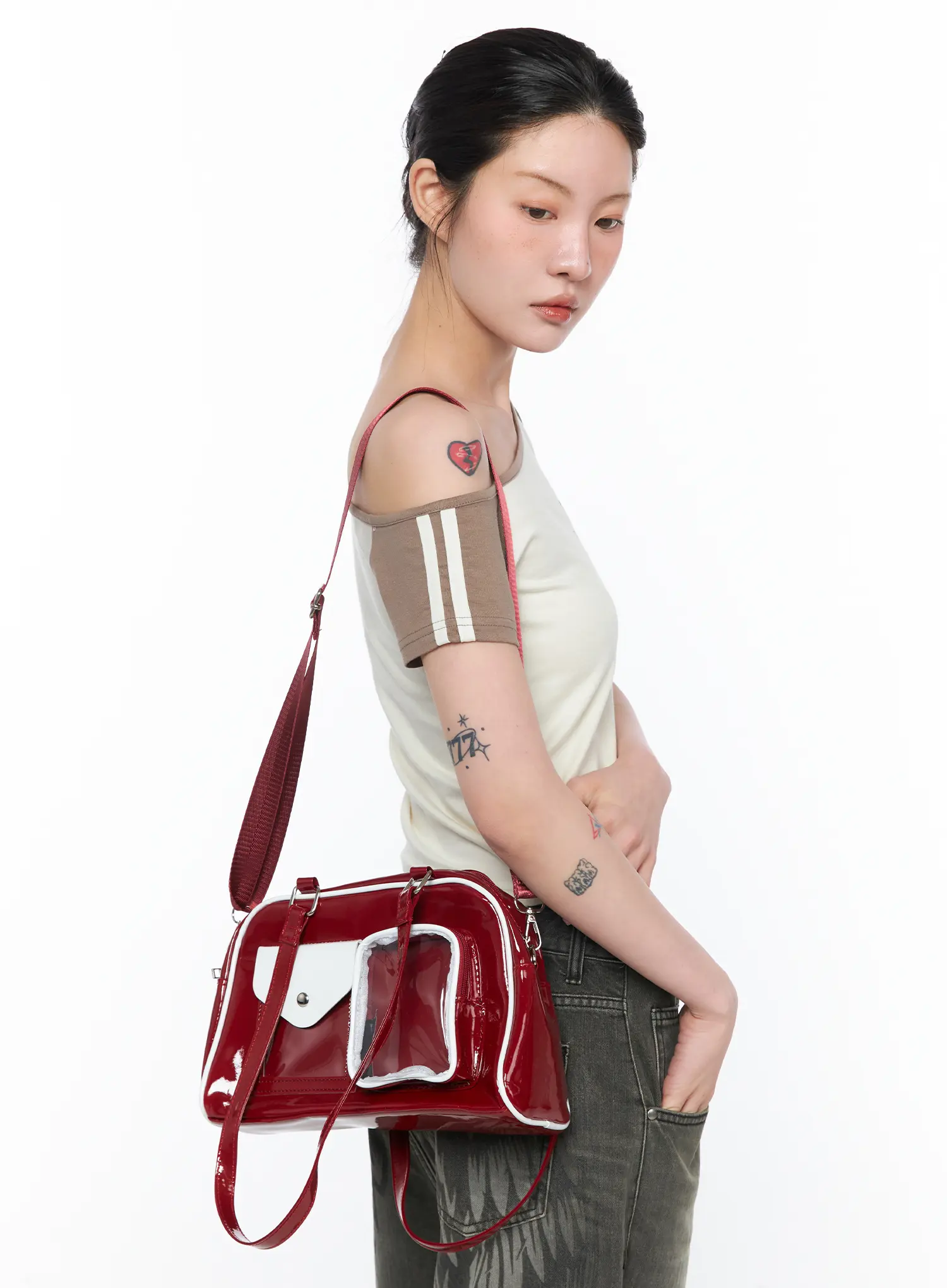 Faux Patent Leather Pocket Shoulder Bag CA527 - Image 5