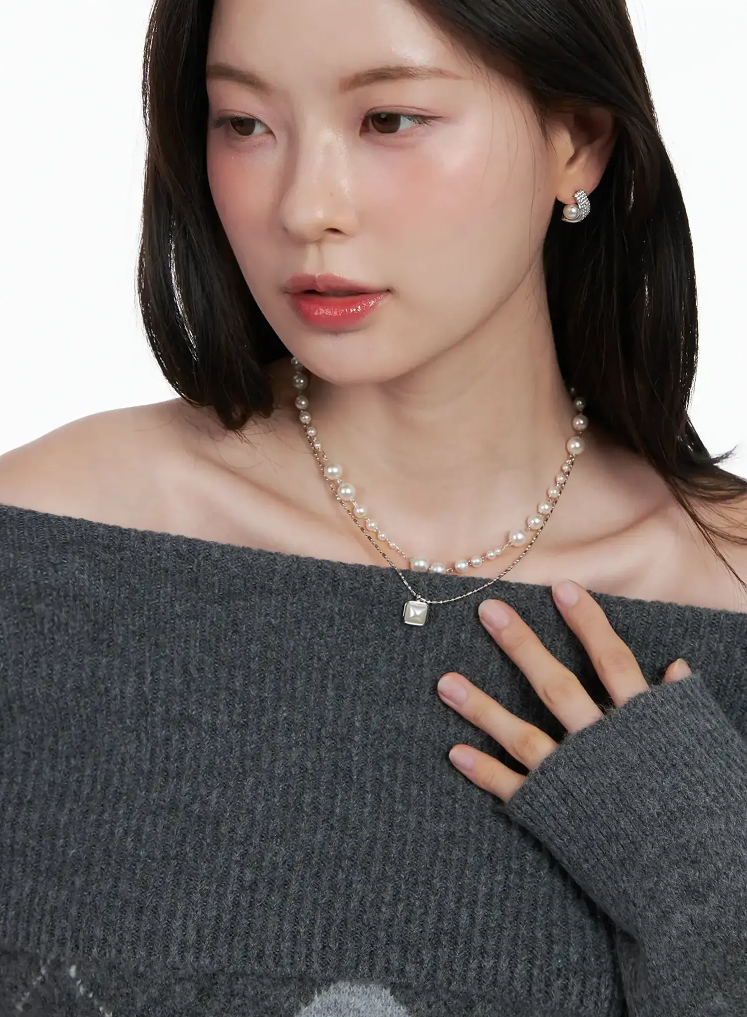 Faux-Pearl Layered Necklace IN510 - Image 4