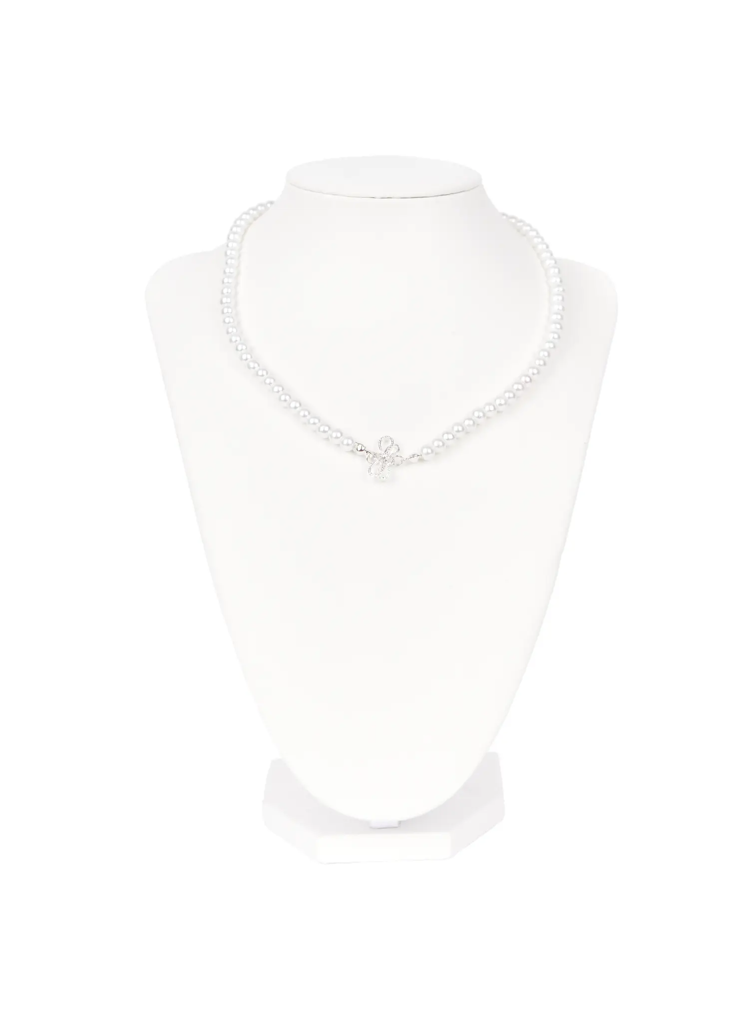 Faux Pearl Ribbon Necklace CA515 - Image 4