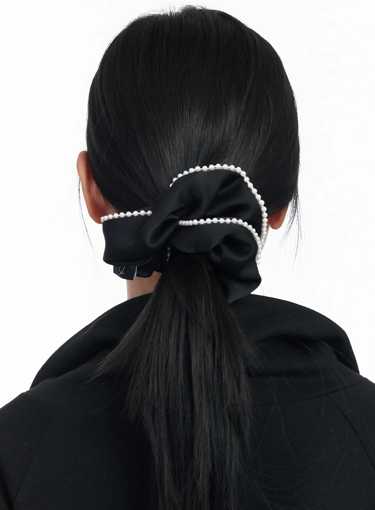 Faux Pearl Trim Satin Scrunchie CJ520