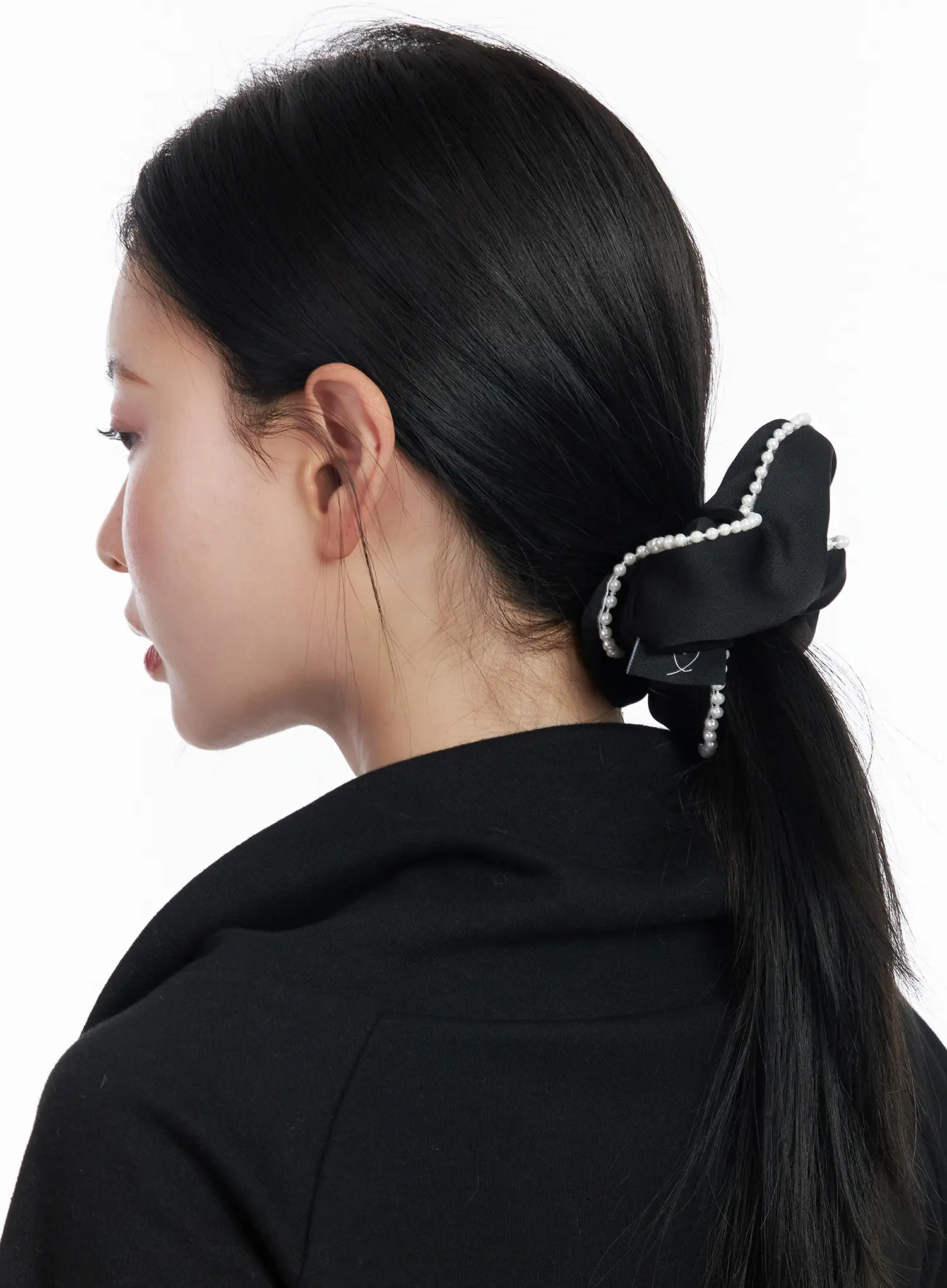 Faux Pearl Trim Satin Scrunchie CJ520 - Image 2