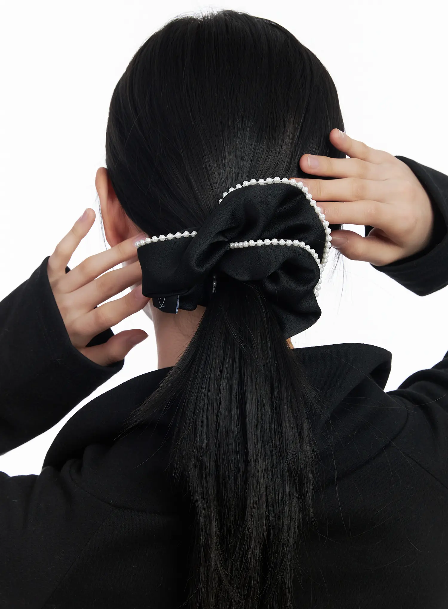 Faux Pearl Trim Satin Scrunchie CJ520 - Image 3