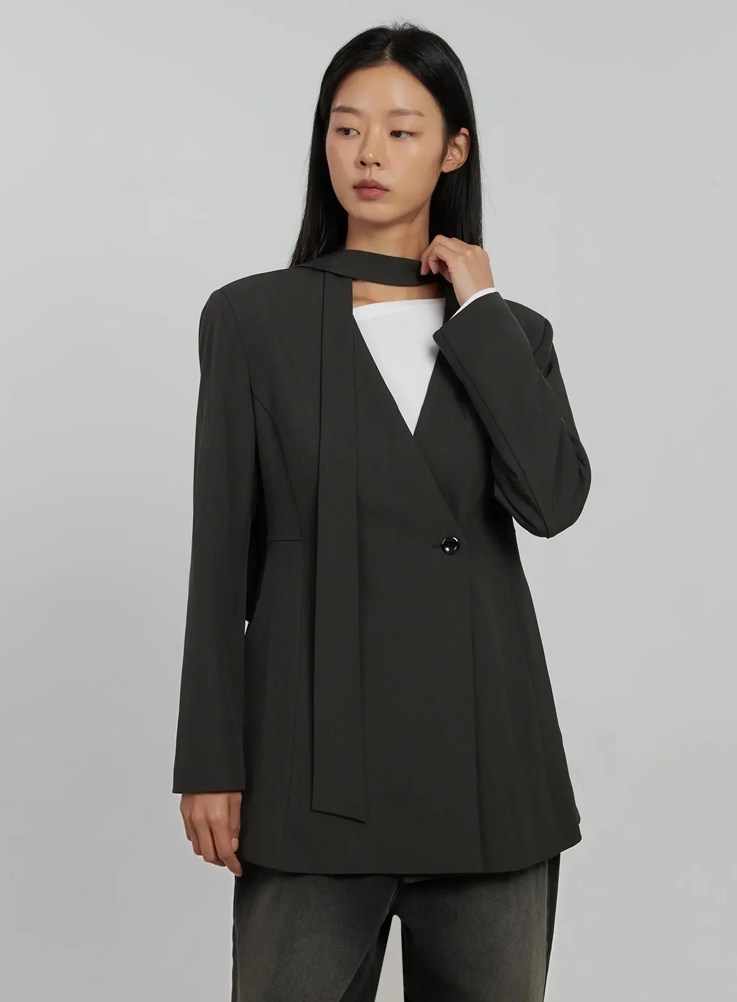 Fitted Tie Detail Blazer IJ509