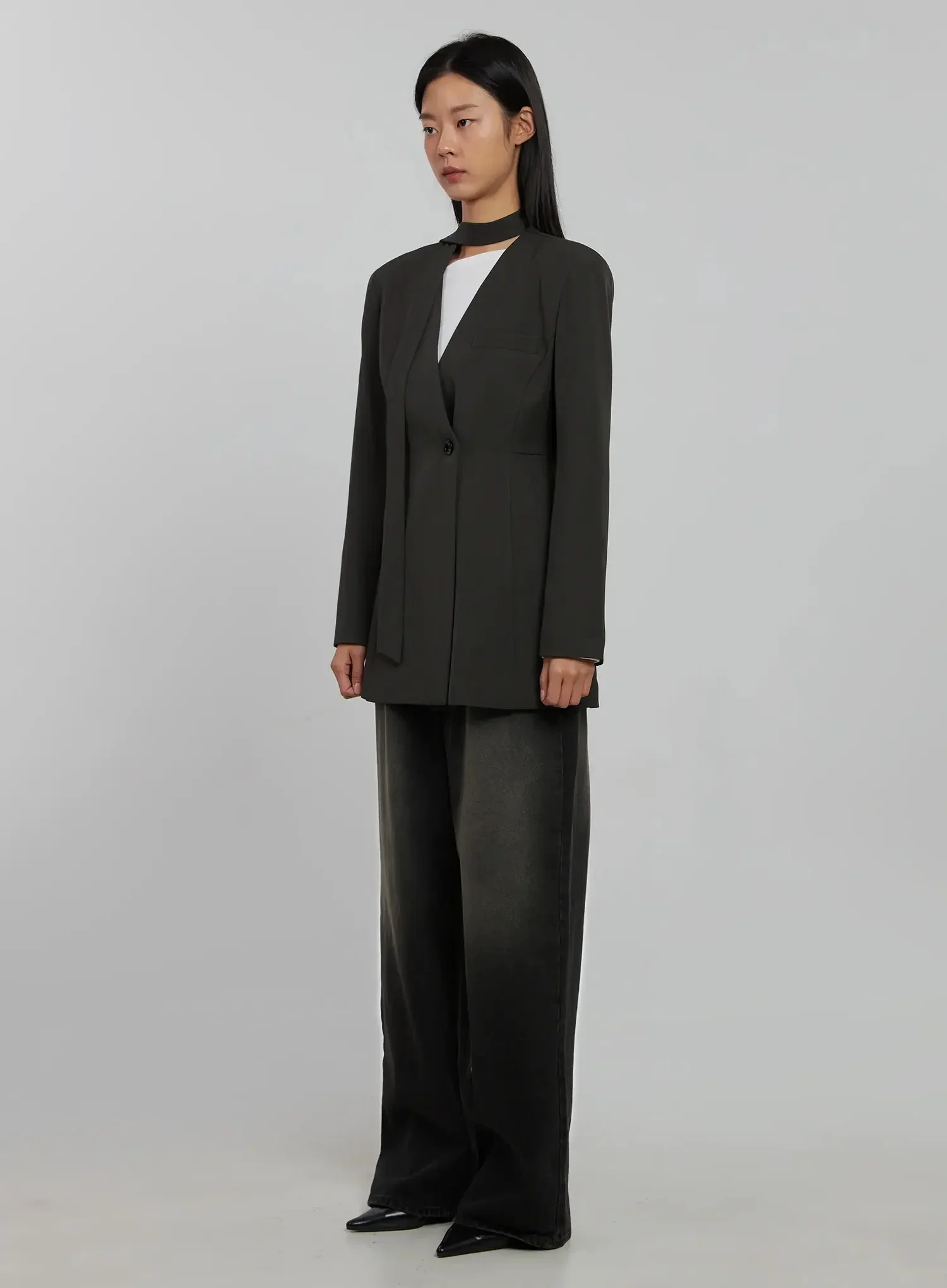Fitted Tie Detail Blazer IJ509 - Image 10