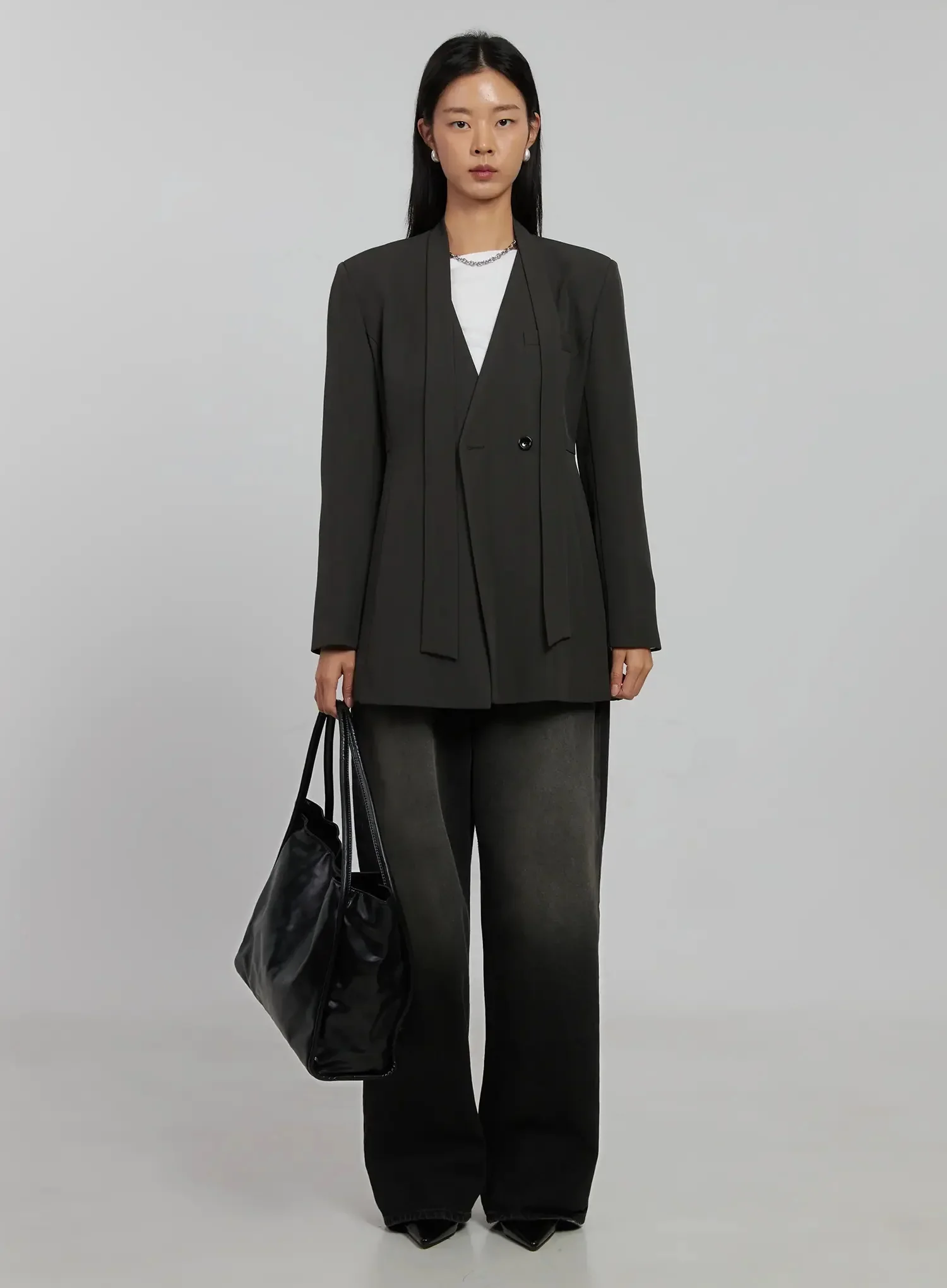 Fitted Tie Detail Blazer IJ509 - Image 13