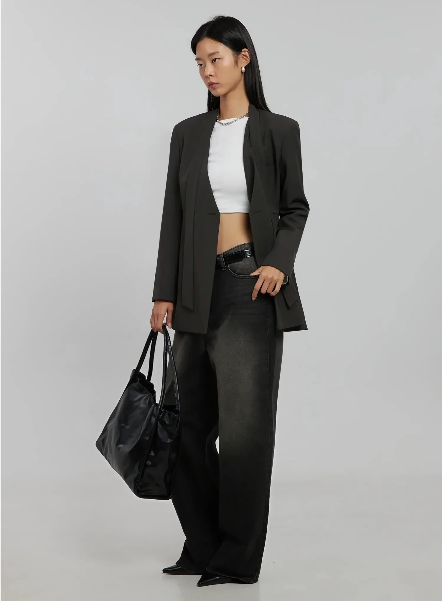 Fitted Tie Detail Blazer IJ509 - Image 2