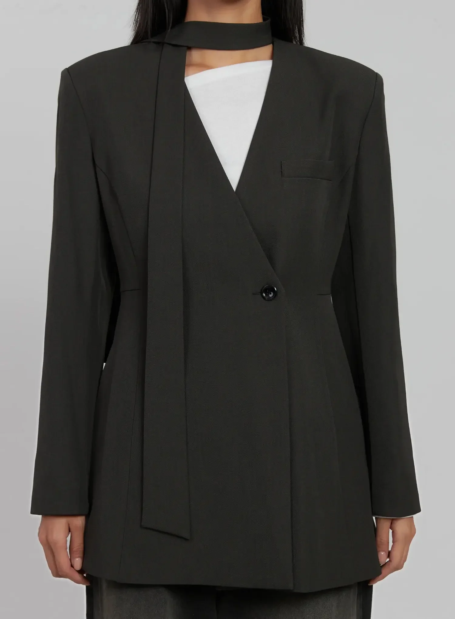 Fitted Tie Detail Blazer IJ509 - Image 4