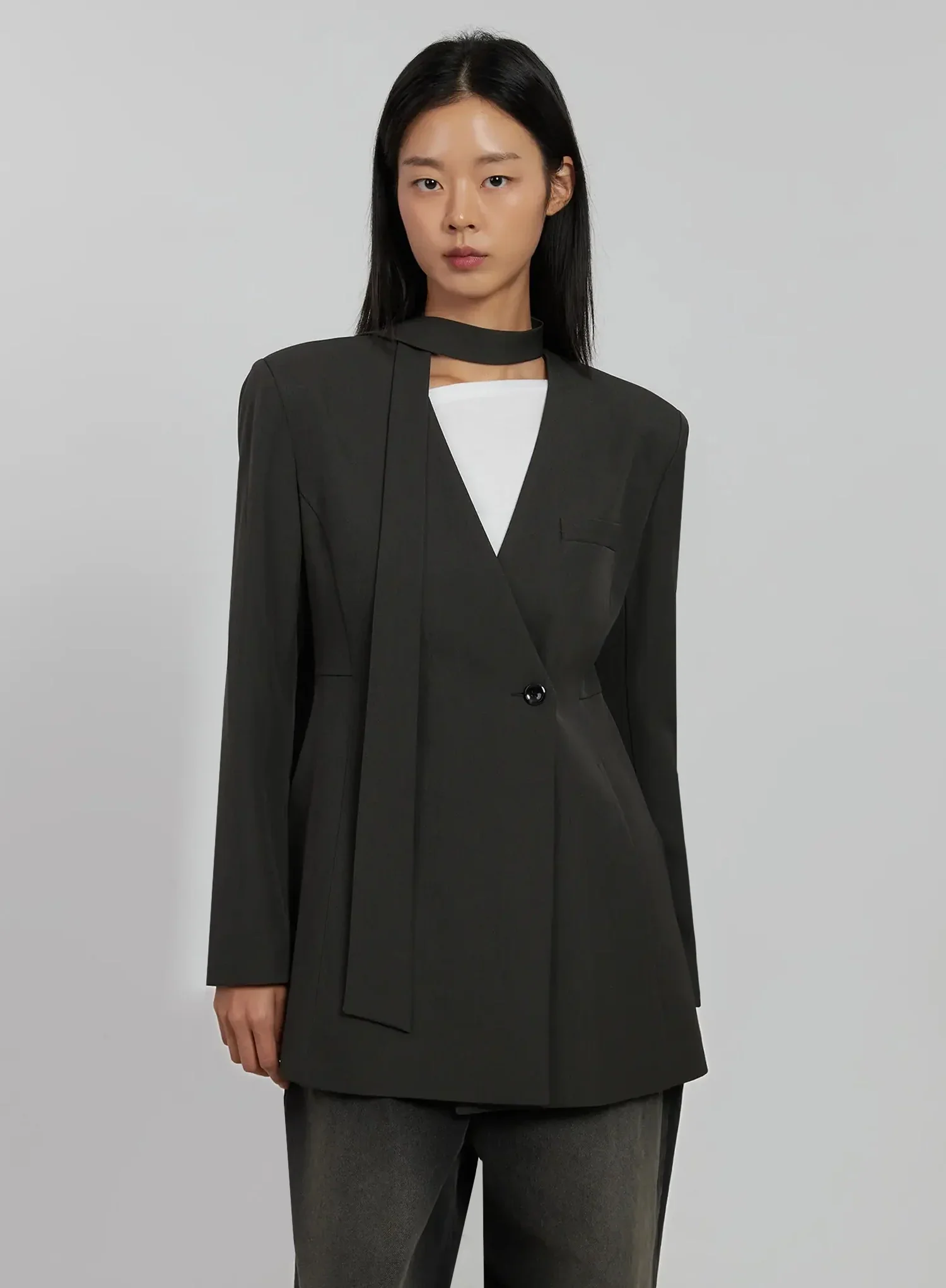 Fitted Tie Detail Blazer IJ509 - Image 5