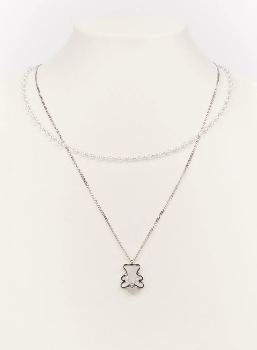 Flat Bear Double Layer Necklace (White) IM531 - Image 4