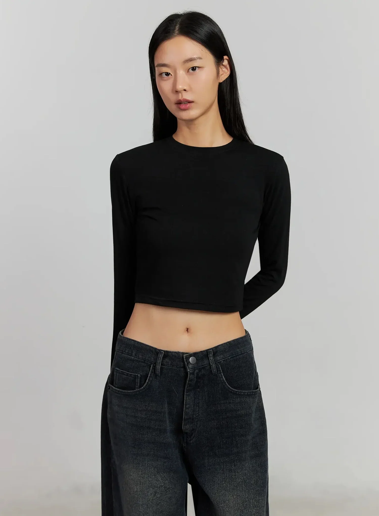 Fleece Crewneck Cropped Long Sleeve Tee IJ502 - Image 15