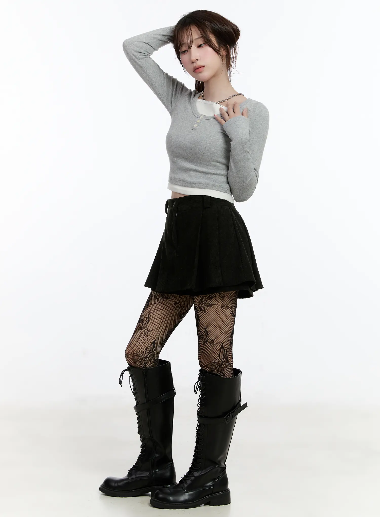 Fleece-Lined Layered Henley Top CN525 - Image 5