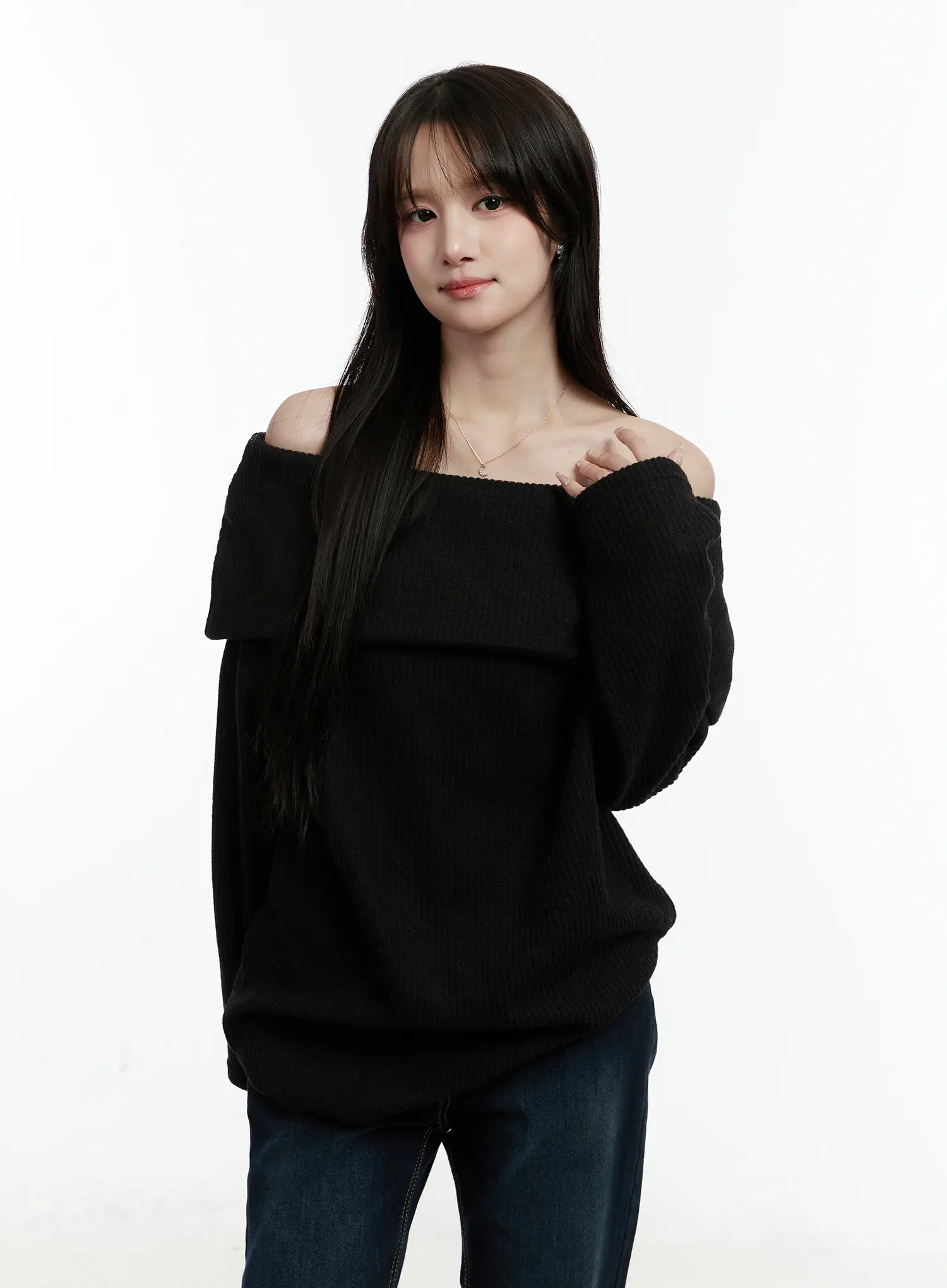 Fleece Ribbed Off-Shoulder Knit Top CD523 - Image 11