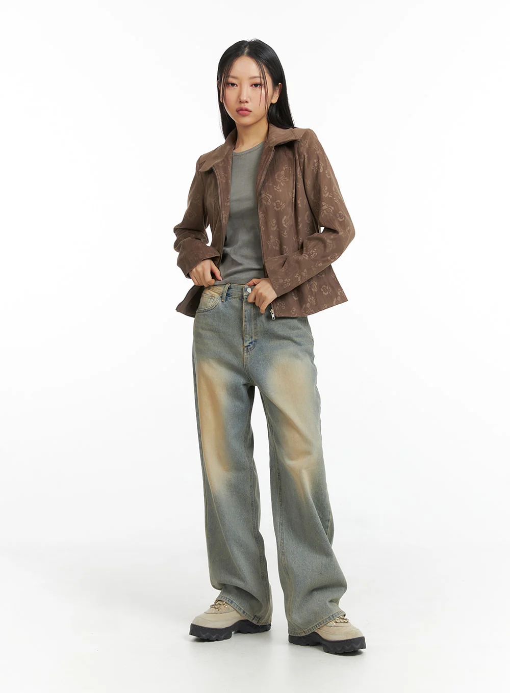 Floral Jacquard Zip-Up Jacket CJ426 - Image 3
