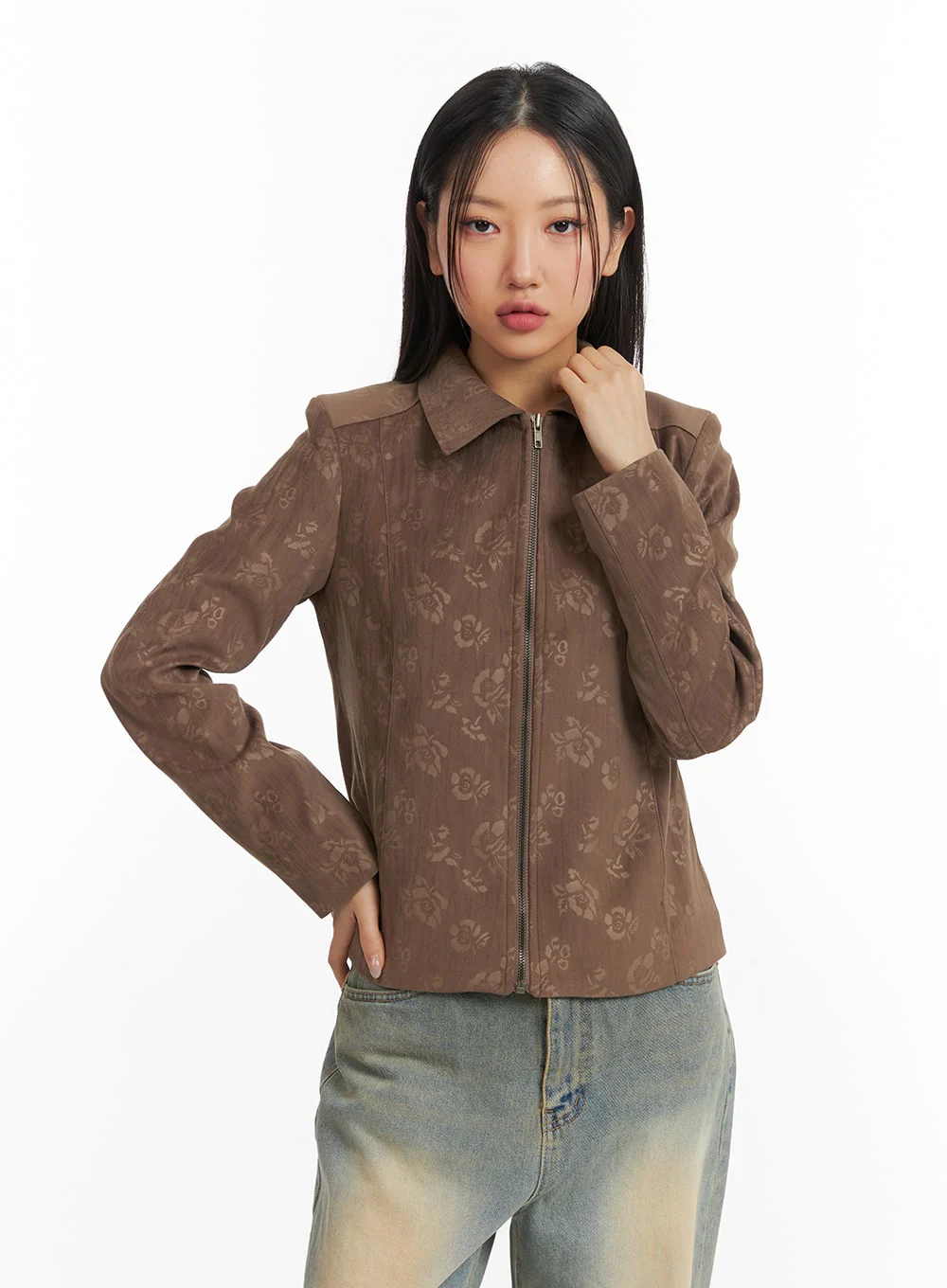 Floral Jacquard Zip-Up Jacket CJ426 - Image 4