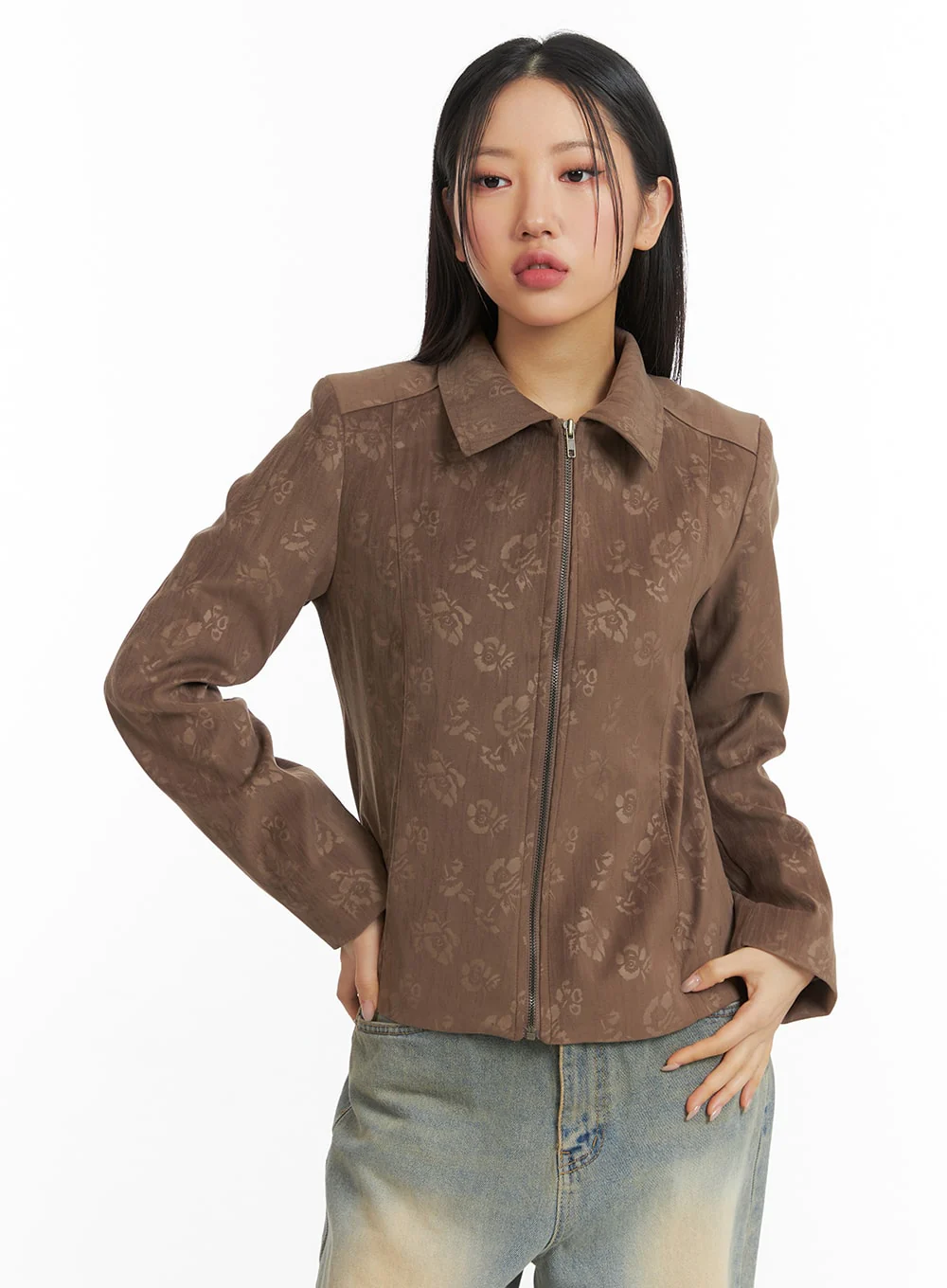 Floral Jacquard Zip-Up Jacket CJ426 - Image 5