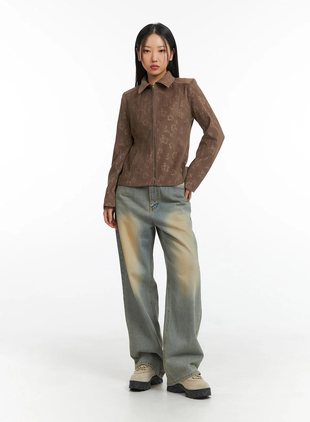 Floral Jacquard Zip-Up Jacket CJ426 - Image 6