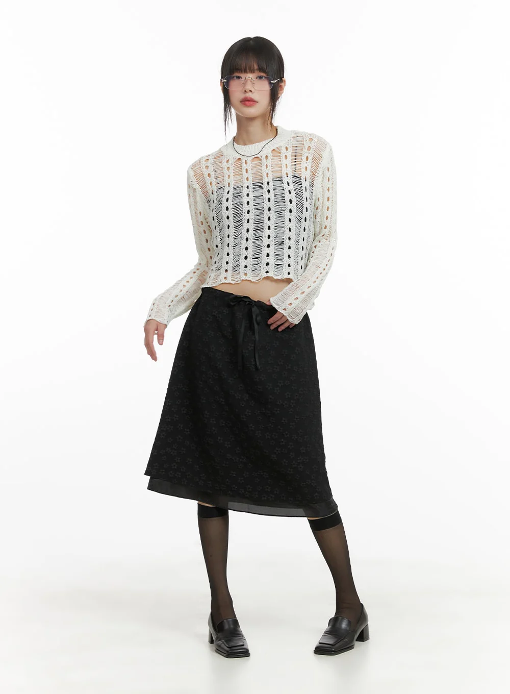 Floral Mesh Midi Skirt CA412 - Image 2