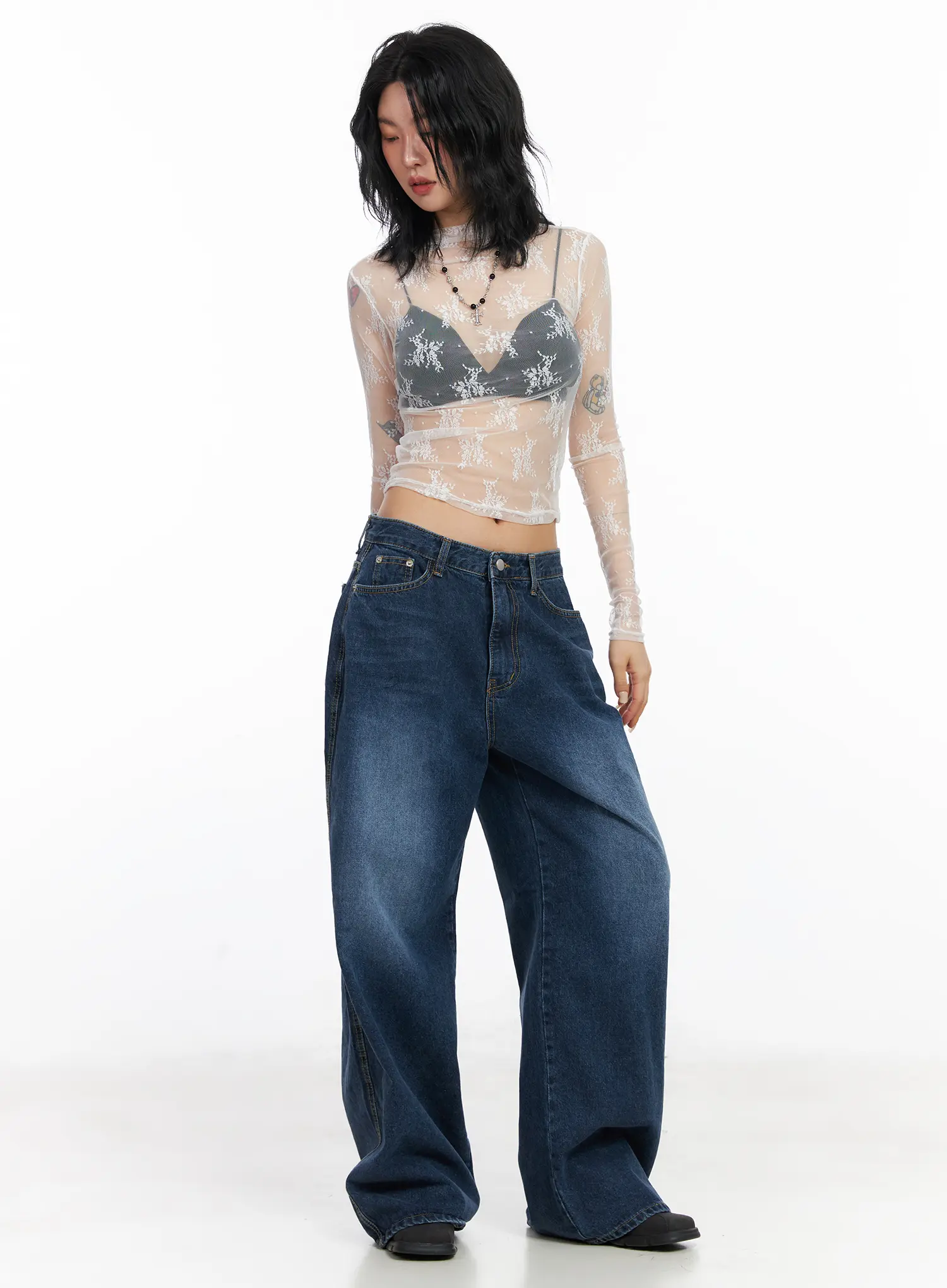 Floral Mesh See-Through Long Sleeve Top CJ522 - Image 3