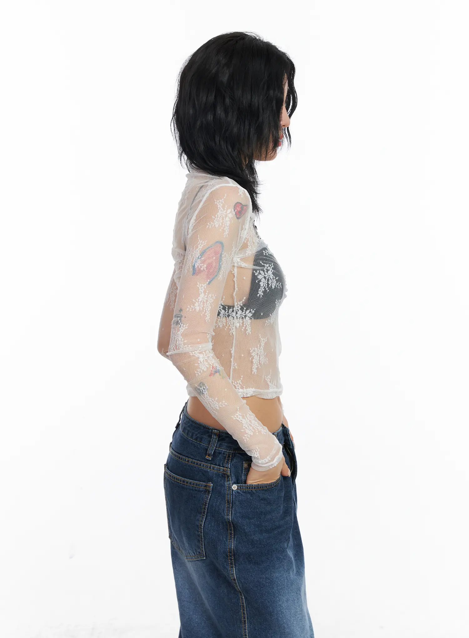 Floral Mesh See-Through Long Sleeve Top CJ522 - Image 5