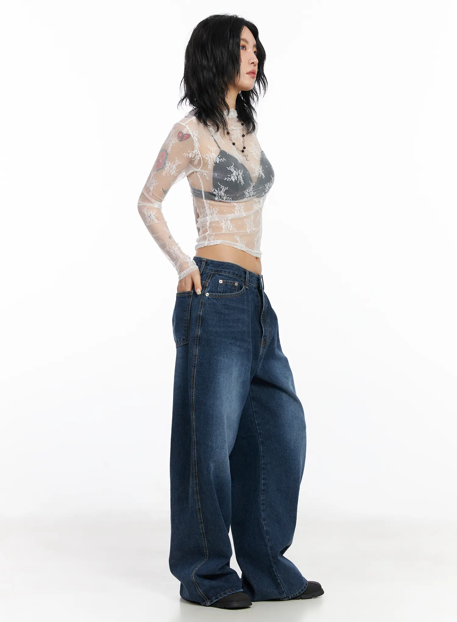 Floral Mesh See-Through Long Sleeve Top CJ522 - Image 6