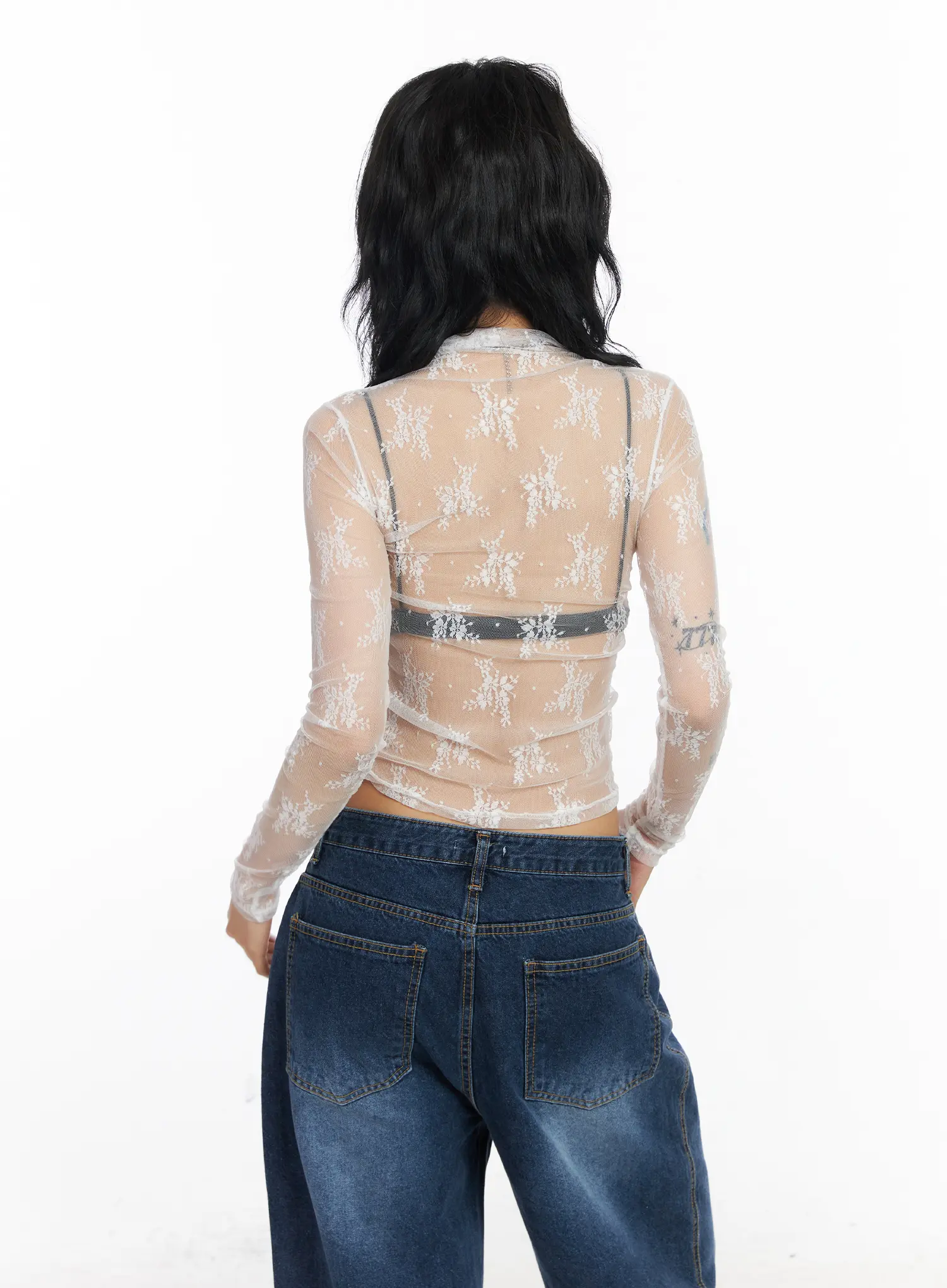Floral Mesh See-Through Long Sleeve Top CJ522 - Image 7