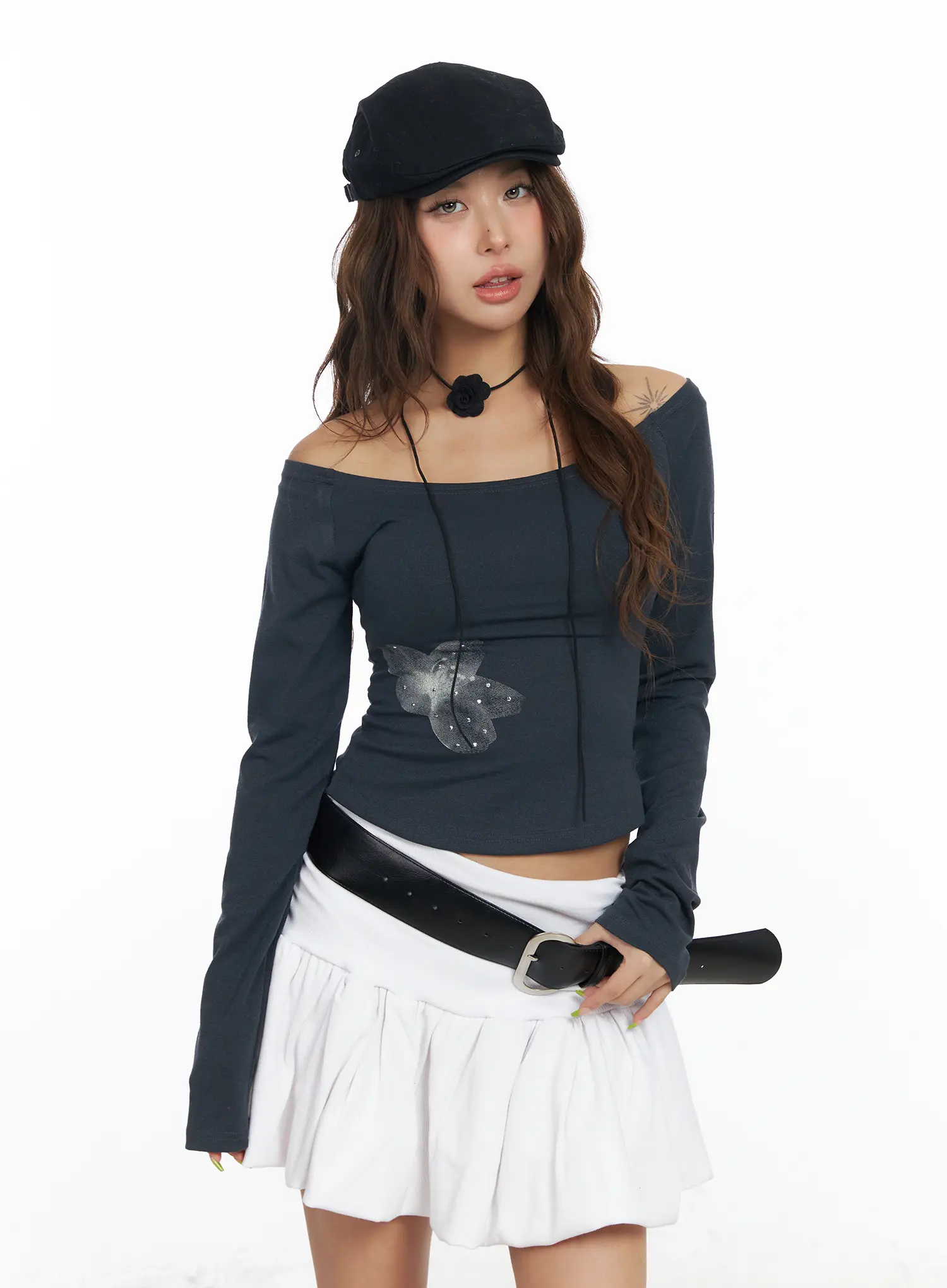 Floral Off-Shoulder Long Sleeve Crop Top CF512 - Image 2