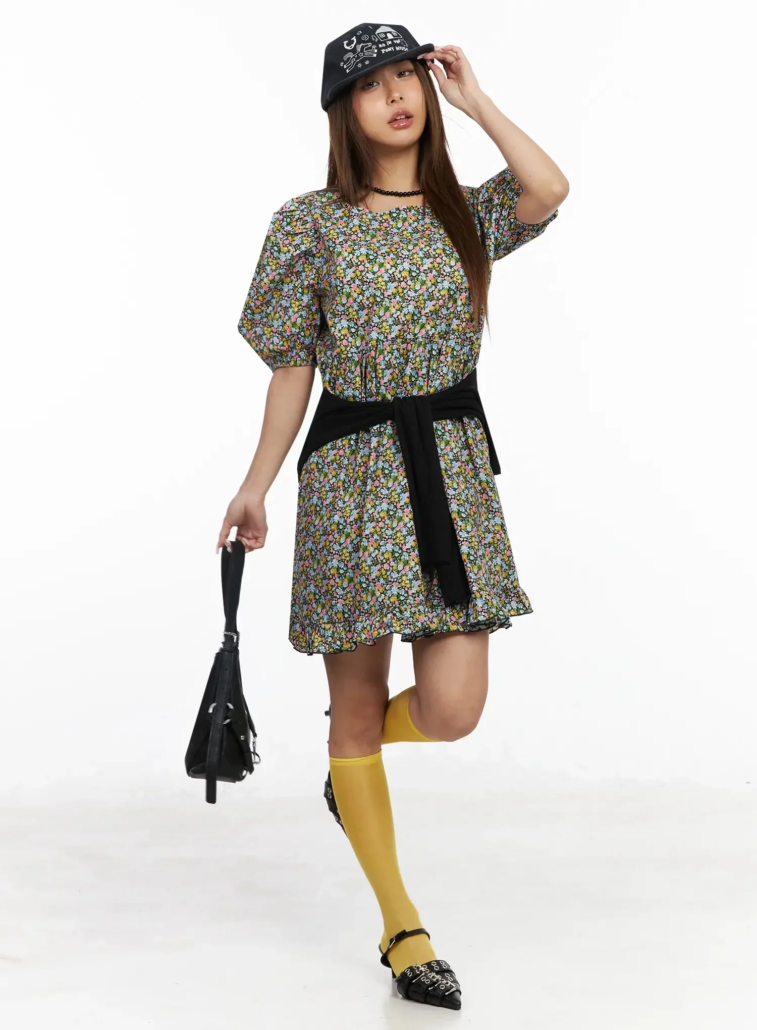 Floral Puff Sleeve Babydoll Dress IY501