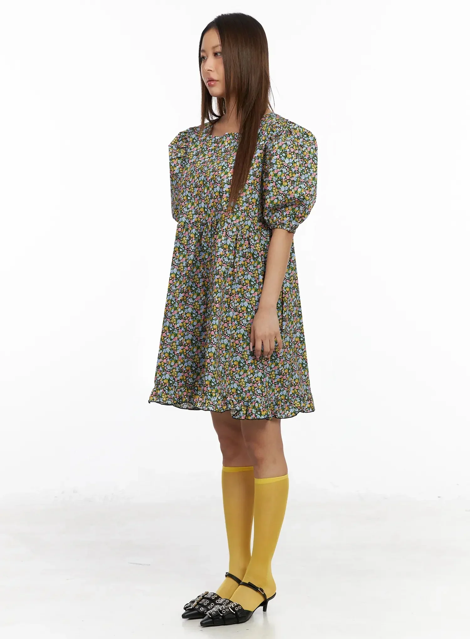 Floral Puff Sleeve Babydoll Dress IY501 - Image 11