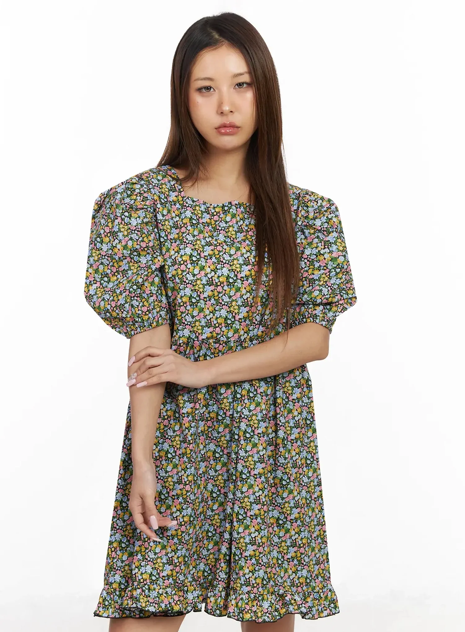 Floral Puff Sleeve Babydoll Dress IY501 - Image 2