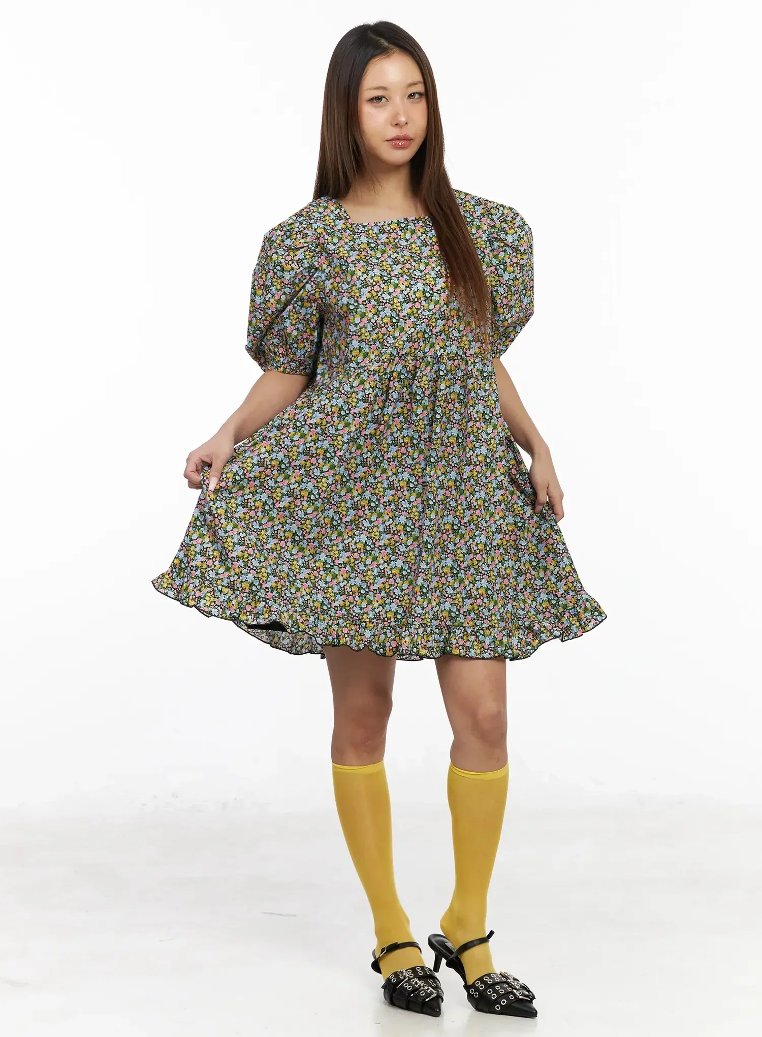 Floral Puff Sleeve Babydoll Dress IY501 - Image 4