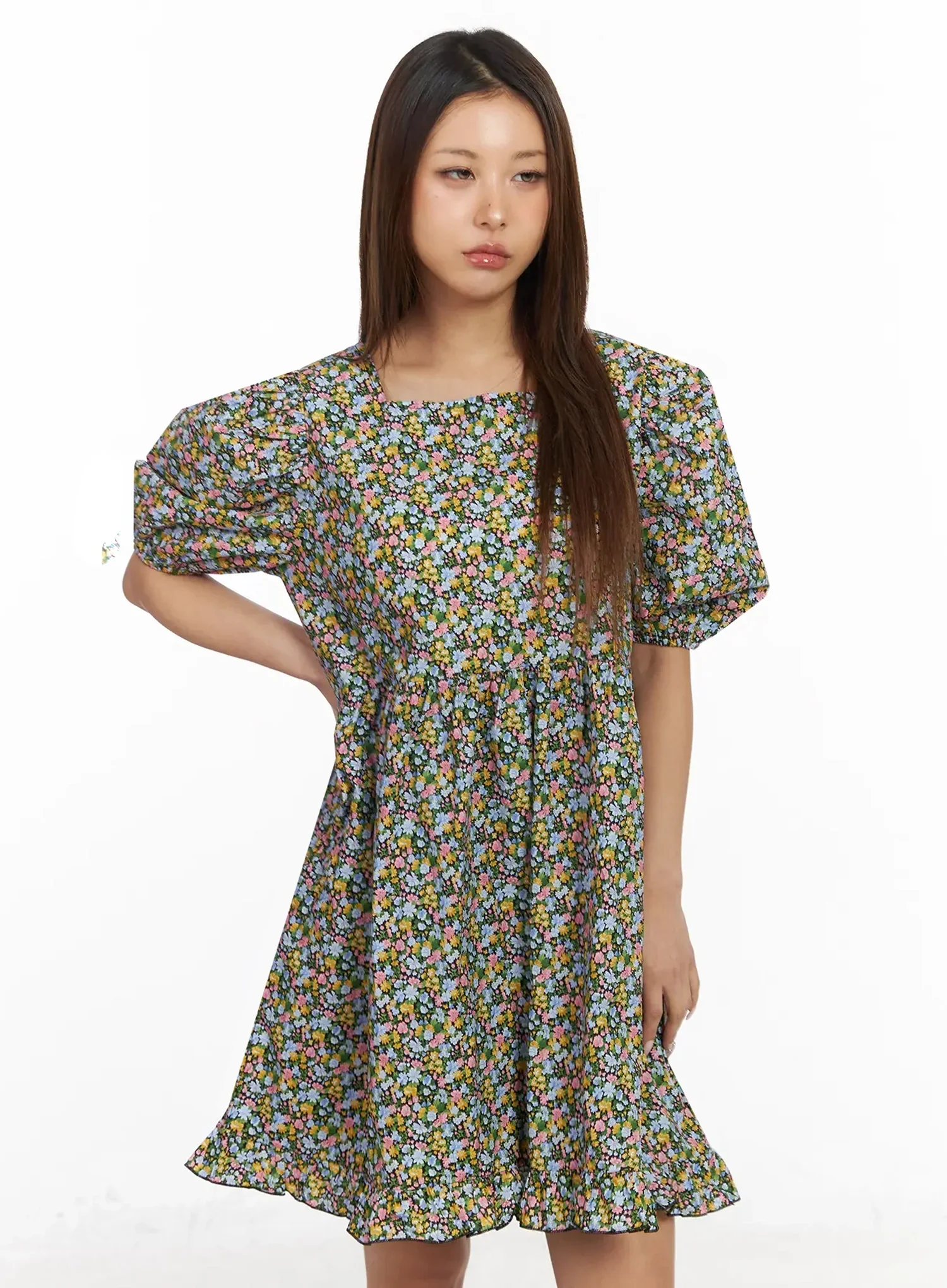 Floral Puff Sleeve Babydoll Dress IY501 - Image 6